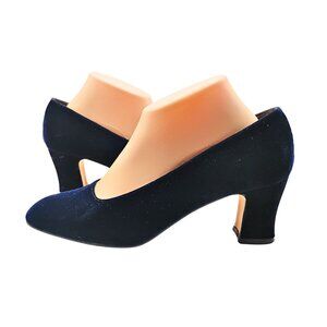 Vintage Y2K Nina Womens Velvet Pump Size 8.5 Navy Nautical Coastal Dark Academia